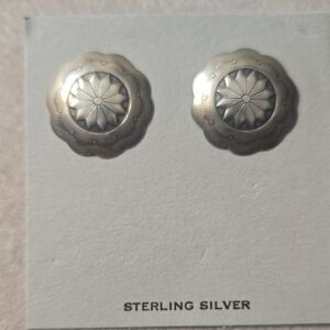 Sterling Silver Floral Concho Stud Earrings